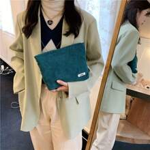 1pc Corduroy Travel Makeup Bag With Zipper, Perfect For Beauty Essentials, Lipstick Bag, Women's Makeup Bag, Small Bag Storage Makeup Bag, Pencil Case Makeup Brush Holder, Toilet Bag, Makeup Bag Beach Bag,Toiletry Bag Back To School