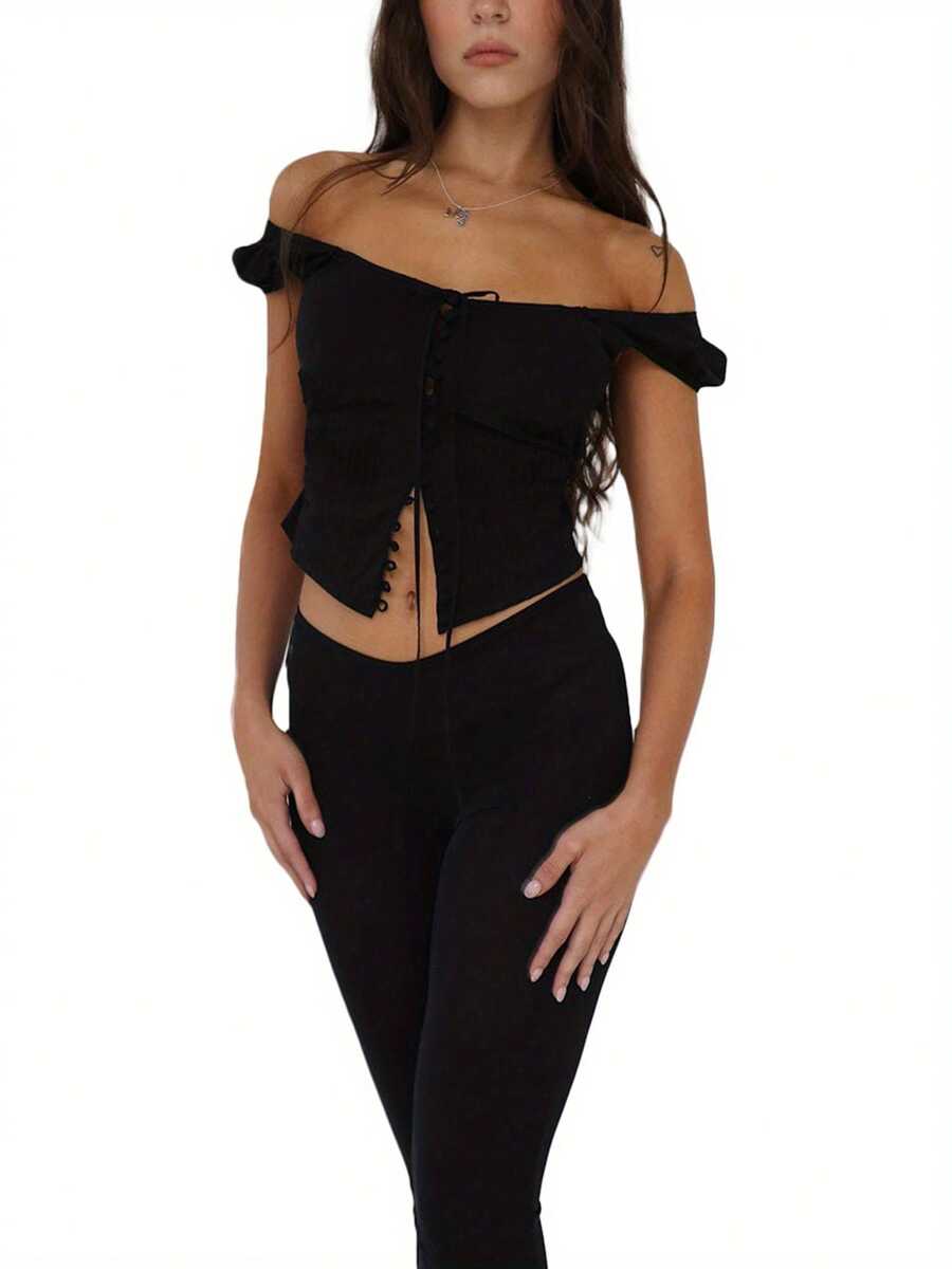 Womens Tank Tops Solid Color Sleeveless Sling Design Front Button Tie Cardigan Tank Tops - Black - View 1