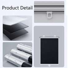 Store occultant sans perçage avec 3 ventouses noires, store enrouleur rétractable portable pour fenêtre, rideau pour la maison, le bureau et la voiture