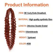 10 mechones de extensiones de rastas onduladas sintéticas de 24 pulgadas, extensiones de rastas de ganchillo onduladas 100% hechas a mano con doble extremo, de 0,6 cm de ancho, estilo hippie para mujer