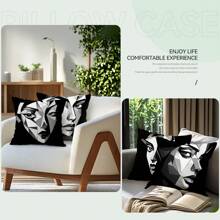 4pcs Abstract Art Pattern Pillow Cover Set - Peach Velvet Cushion Cover 45*45cm - Multicolor - View 6