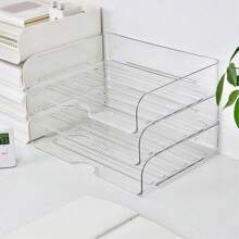 2 件可堆叠信件托盘纸张整理器透明办公桌文件整理器适用于学校办公室家庭，桌面存储架文件整理器用于书籍报纸和杂志 - 無色 - 查看 7