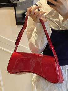 新款时尚简约优雅新月光面休闲经典百搭日常通勤户外可拆卸单肩斜挎包，纯色女士单肩包