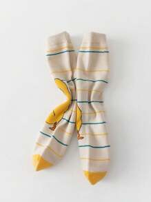 3 双女式彩色条纹问号和字母图案可爱、时尚、柔软、舒适的中筒袜，适合夏季日常穿着