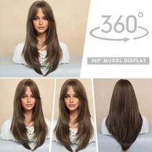 EAVIN GARY 20 Inch WIGS Honey Blonde Wig With Bangs Long Brown Wigs For Women,Layered Heat Resistant Synthetic Wigs For Daily Use - S1B/4/27 - Xem 4