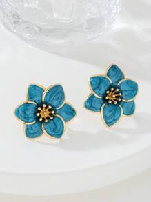 1 Pair Sweet & Cute Glazed Double Layer Floral Women Earrings, Suitable For Dates