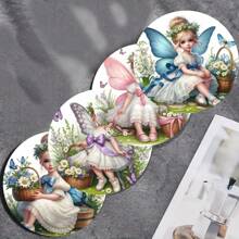 4pcs Round Coasters, Colorful Printed Heat Insulation Coasters With Magical Pattern, Non-Slip Table Mats, Kitchen Supplies, Car Coasters, Room Decor - Multicolor - View 4