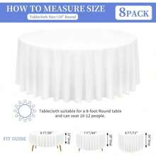 8 Pack White Round Tablecloth 120 Inch Circle Polyester Table Cloth, Washable Fabric Stain And Wrinkle Resistant Table Cover Round Table Clothes For Wedding Parties Banquet Reception Dining - White - View 5