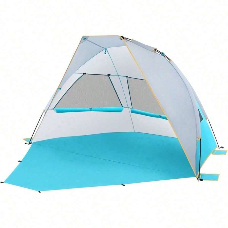 6-7 Person Portable Beach Tent UPF 50+ Sun Shade Canopy Umbrella With Extendable Floor, Blue