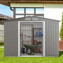 GOFLAME 8FT X 6FT Galvanized Steel Tool Shed For Garden Utility Tool Organizer With Foundation Double Doors And Ramp - Dark Grey - View 6