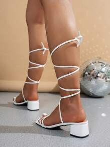 Elegant White Ankle Strap Flats Sandals For Women, PU Leather Multiple Straps Low Heels