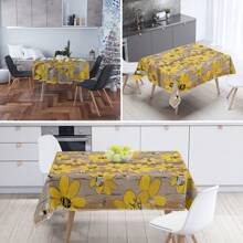 1 pièce Nappe de table polyester avec motif vibrant d'abeille jaune et de rayon de miel pour le printemps et l'été - sans pli, belle couverture de table florale parfaite pour la maison, la cuisine, la salle à manger, la décoration de pique-nique
