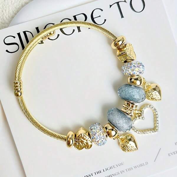 1 pieza Pulsera de acero inoxidable con dije de cisne y corazón para mujer