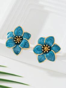 1 Pair Sweet & Cute Glazed Double Layer Floral Women Earrings, Suitable For Dates