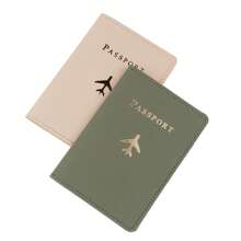 2 件套时尚轻质 PU 皮革简约图案学生情侣旅行护照夹套装，适合飞行、学校、婚礼、蜜月