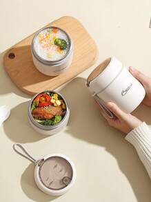 1 Pc Stainless Steel Vacuum Thermal Portable Lunch Box Double Layer 500ml & 680ml Insulated Lunch Food Warmer Soup Cup Insulated Containers Bento Lunch Box With Foldable Spoon (Lid Randomly Shiped),School Supplies