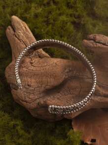 1pc Vintage Adjustable Skull & Rose Floral Engraved Bangle Bracelet, Rocks/Casual Style For Men