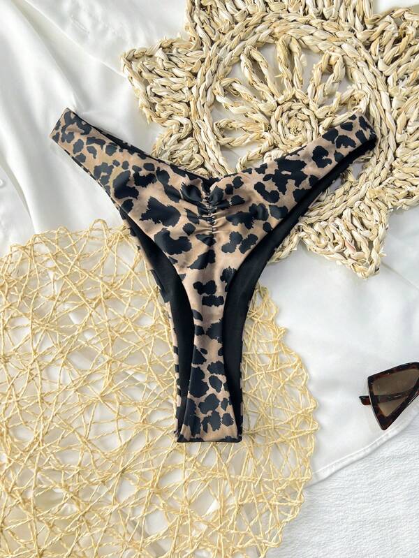 Slip di bikini con stampa leopardata, vita alta, sexy per donna