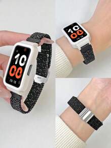 1 pièce Set Bracelet de montre tressé élastique et respirant réglable unisexe, avec étui de protection PC creux doux et mignon, compatible avec Mi Band 10/9/8/7/6/5/4/3/NFC, avec Mi Smart Band 9 Active/8 Active/Redmi Band 2, compatible avec Huawei Smart Band 10/9/8/7/6 Honor Band 9/7/6, avec Galaxy Fit 3