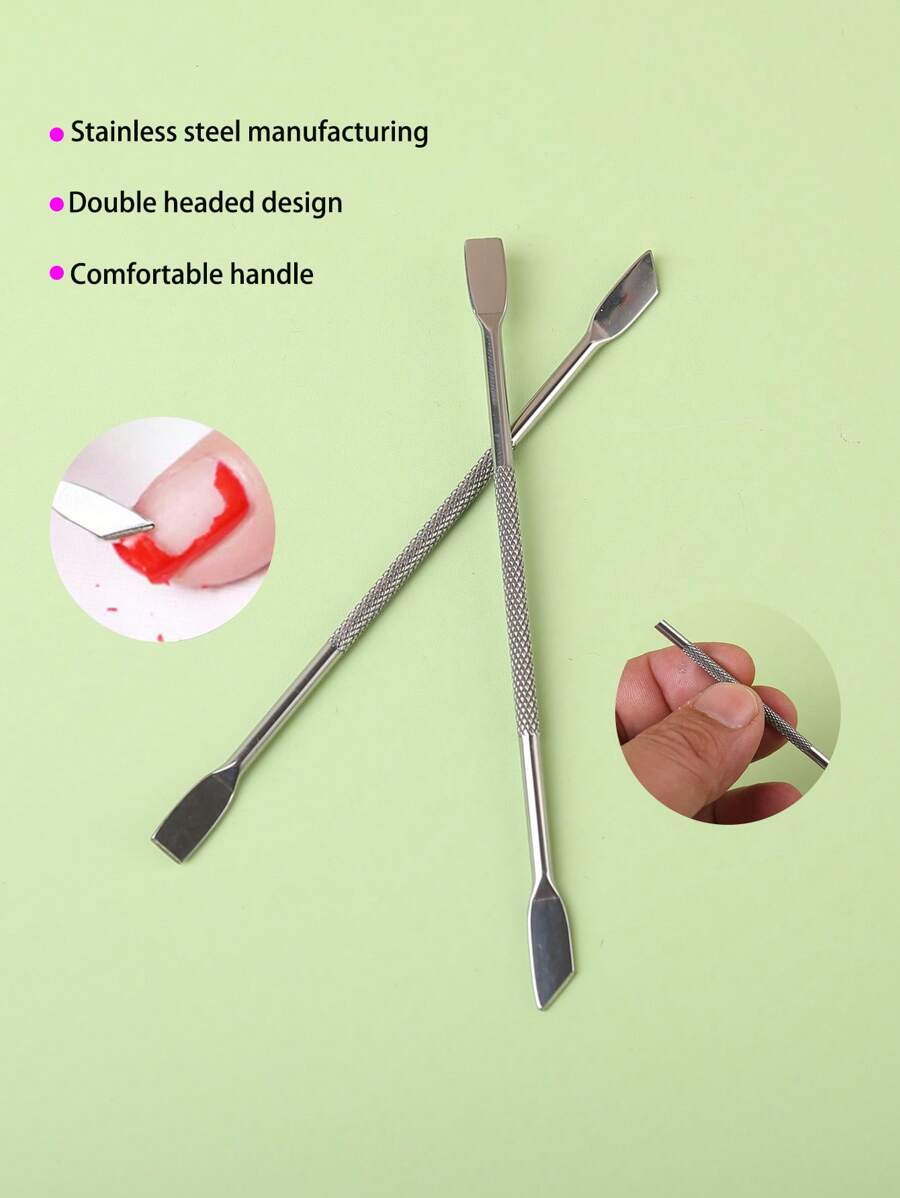2 件银色角质层推刀和死皮去除器，指甲护理修甲工具 - 銀色 - 查看 1