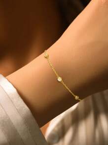 1pc Simple 925 Sterling Silver Small Round Diamond Bracelet Chain Bracelet Fine Jewelry Gift For Women Girlfriend Gift Fine Ladies Jewellery