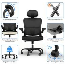 Adjustable Ergonomic Office Chair, Breathable Mesh Back With Dynamic Lumbar Support & Quiet Rolling Casters - Black - View 7