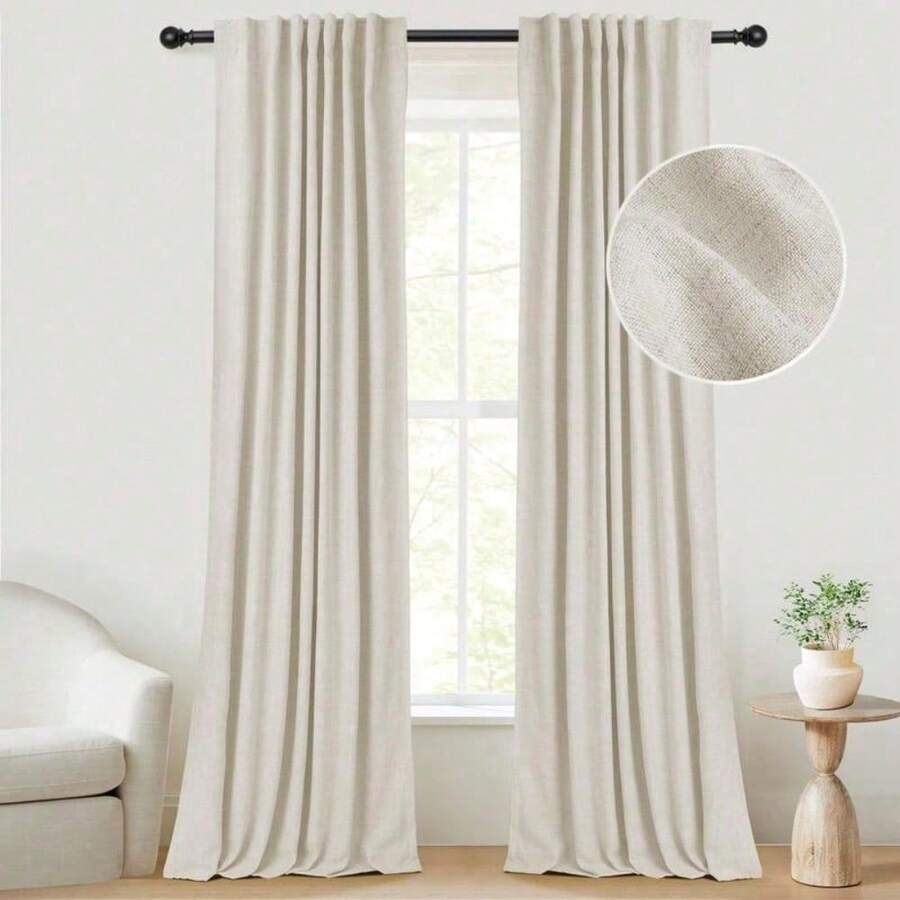 2pcs Blackout Curtains For Living Room Bedroom Linen Blackout Curtains, Back Tab/Rod Pocket Luxury Elegant Black Out Curtains For Windows-YYL