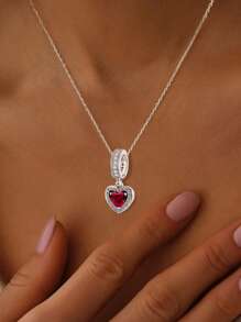 1 pieza Collar con colgante de amor de rhinestone rojo de plata esterlina 925 joyas para mujer, regalo. Collar de cadena sencilla mini de plata esterlina 925 fina para fiesta, graduación, regalo - Diamantes llenos de amor - Ver 1