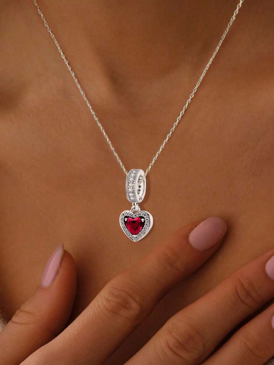 1 pieza Collar con colgante de amor de rhinestone rojo de plata esterlina 925 joyas para mujer, regalo. Collar de cadena sencilla mini de plata esterlina 925 fina para fiesta, graduación, regalo - Diamantes llenos de amor - Ver 1