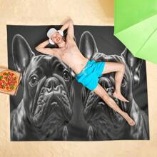 1PC Oversized Polyester Beach Towel, French Bulldog Pattern, Summer, Home Decoration, Quick Drying Without Sand, Suitable For Travel, Yoga, Camping And Swimming, Essential Gift For Vacation, Swimming Pool Towel Camping, Adult Men And Women's Essential Beach Gift Summer,Holiday Bathroom Decor
