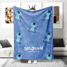 asmodee Stitch 超柔軟卡通法蘭絨毯,適合沙發與戶外使用,舒適保暖,聚酯纖維製成,易於維護,居家裝飾好選擇 - 彩色 - 查看 3