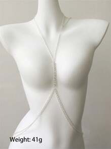 Fashionable Sexy Nightclub Crystal Chest Chain, Women's Party Body Chain - Silver - View 3