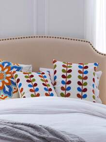 1pc Countryside Style Decorative Pillow Cover, Tree Leaf Embroidery Craft, Without Pillow Insert, Suitable For Living Room Sofa, Bedroom