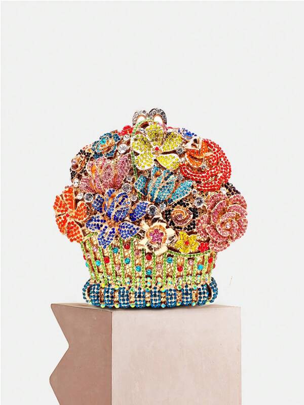 Brilho Bling, Glamouroso Brilhante, Elegante Bolsa de Festa de Luxo Multicolorida com Desenho de Cesta de Flores de Cristal,Bolsas de Jantar com Strass para Festa de Menina,Mulher,Todas as Pochetes com Diamante Artesanal Novidade para Mulheres Perfeitas para Festa,Casamento,Baile de Formatura,Jantar/Banquete,Melhores Presentes com Caixa