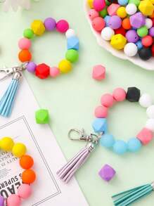 50 件/92 件硅胶珠用于制作钥匙扣，15 毫米硅胶珠散装，硅胶珠 15 毫米黑色和灰色硅胶珠带流苏套件用于制作钥匙扣