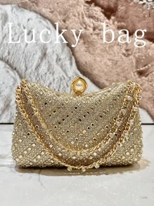 1件奢华闪亮金色水钻女士晚宴手拿包，女士派对舞会婚礼钻石优雅手提包，带链条，完美适用于派对、婚礼、舞会、宴会/盛会 - 金色 - 查看 2