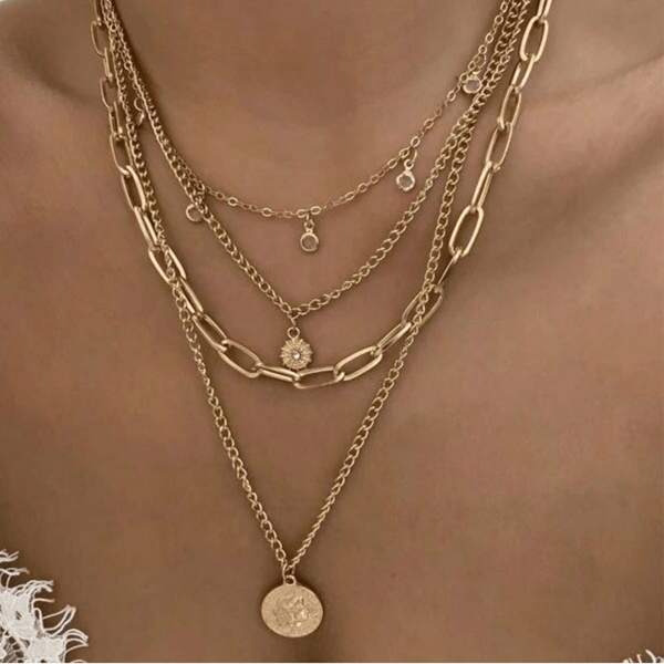 GARMEND 1pc Multi-Layer Rhinestone Pendant Necklace, Suitable For Daily Wear