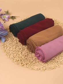 1pc Solid Color Heavyweight Chiffon Crochet Scarf, Elegant High-Quality Women's Headscarf Shawl, Suitable For Robe Wear - Multicolor - View 8