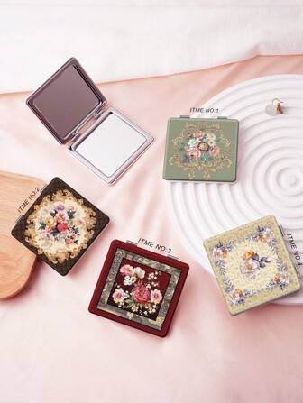 1ชิ้นกระจกพับขนาดกะทัดรัดดีไซน์พวงหรีดยุโรปวินเทจ, กระจกมือถือพกพาน้ำหนักเบา, หนัง PU ทนทานและการชุบโลหะด้วยสุญญากาศ, เหมาะสำหรับทุกโอกาสและผู้ใช้, กระจกพับสี่เหลี่ยมสำหรับพกพา