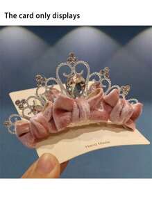 1pc Premium Velvet Red Crown Bow Girls' 3D Comb Girls' Crown Children's Headwear