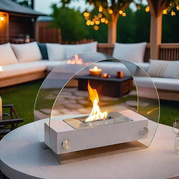 White Tabletop Fireplace 35cm Portable Tabletop Fireplace Clean Burning Bio Ethanol Ventless Fireplace For Patio Parties Events