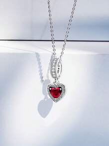 1 pieza Collar con colgante de amor de rhinestone rojo de plata esterlina 925 joyas para mujer, regalo. Collar de cadena sencilla mini de plata esterlina 925 fina para fiesta, graduación, regalo - Diamantes llenos de amor - Ver 3