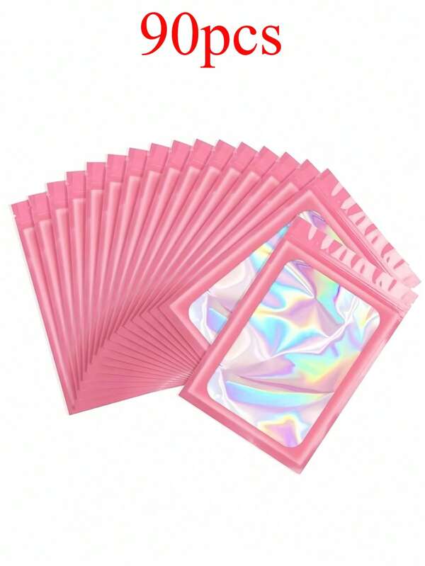 30/90pcs PVC Jewelry Storage Bag, Laser Transparent Pink Packaging Bag,Sealable Bags For Packaging,Minimalist Solid Jewelry Bag For Bracelets, Home Gift For Valentine's Day Back To School