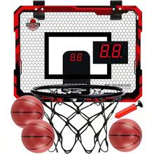 Canasta de Basquetbol para Niños Plegable, Tablero de Basketball con Contador Electrónico De Puntaje, Aro, 3 Mini Balón, para Puerta y Pared Juegos Exteriores para Niños Profesional - 1 - Ver 1