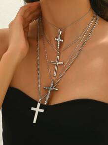 4件套时尚大气元素混合女士多层不锈钢项链套装复活节主题女士配饰