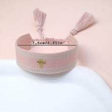 1 pieza Pulsera trenzada con bordado de cruz creativo - Rosa Pálido - Ver 7