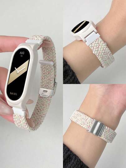 1pc Set Unisex Elastic Breathable Adjustable Braided Watchband And Soft Cute Hollow PC Protective Case, Compatible With Mi Band 10/9/8/7/6/5/4/3/NFC,With Mi Smart Band 9 Active/8 Active/Redmi Band 2,Compatible With Huawei Smart Band 10/9/8/7/6 Honor Band 9/7/6,With Galaxy Fit 3