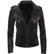 Women Real Leather Biker Jacket N8UL - Black - View 1