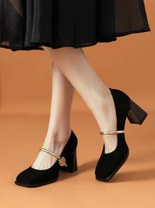 2025 New Spring Retro Chunky Heel Mary Jane Shoes Strap Buckle Closure Square Toe Pumps For Women