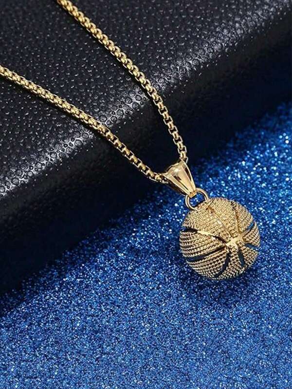 1pc Fashionable & Creative Football/Basketball Metal Pendant Necklace, Suitable For Children